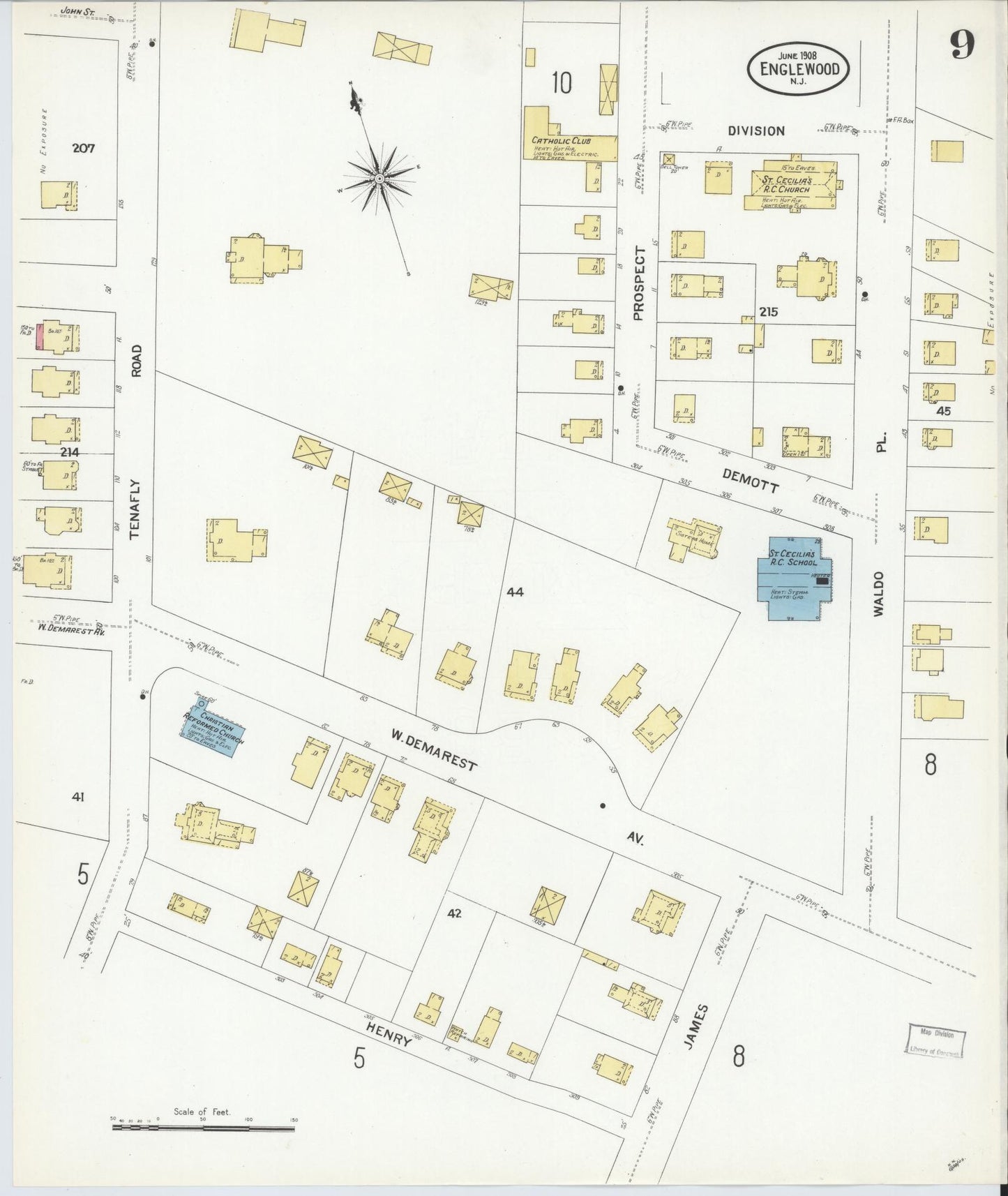 Sanborn Fire Insurance Map from Englewood, Bergen County, New Jersey (1908), Sheet #0009 - Complete Map Set gallery image, historic Sanborn map, vintage wall art, New Jersey New Jersey