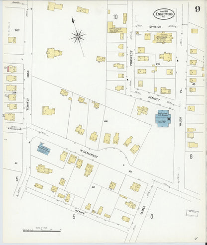 Sanborn Fire Insurance Map from Englewood, Bergen County, New Jersey (1908), Sheet #0009 - Complete Map Set gallery image, historic Sanborn map, vintage wall art, New Jersey New Jersey