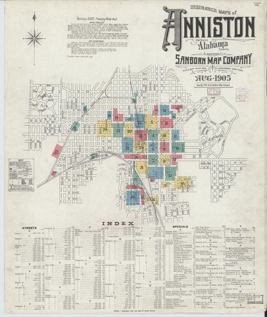 Sanborn Fire Insurance Map from Anniston, Calhoun County, Alabama (1905), Sheet #0001 - Complete Map Set gallery image, historic Sanborn map, vintage wall art, Alabama Alabama