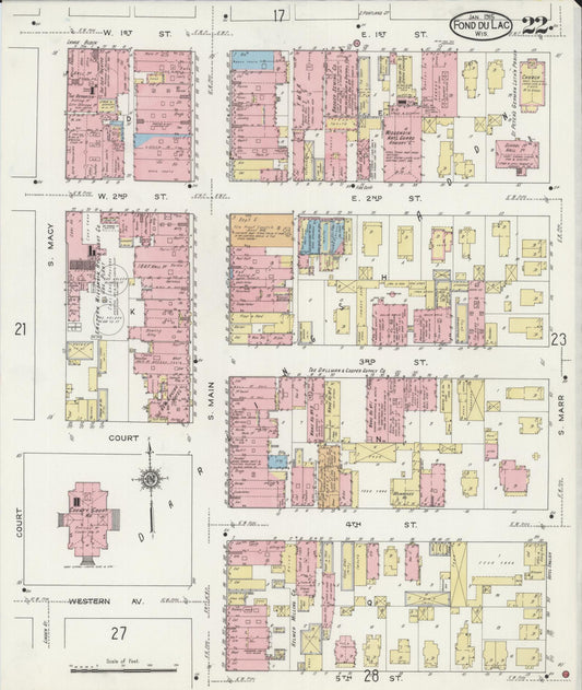 Sanborn Fire Insurance Map from Fond du Lac, Fond du Lac County, Wisconsin (1915), Sheet #0022 - Historic Sanborn Fire Insurance Map Print, vintage old map wall art, antique decor, genealogy gift, Wisconsin Wisconsin map