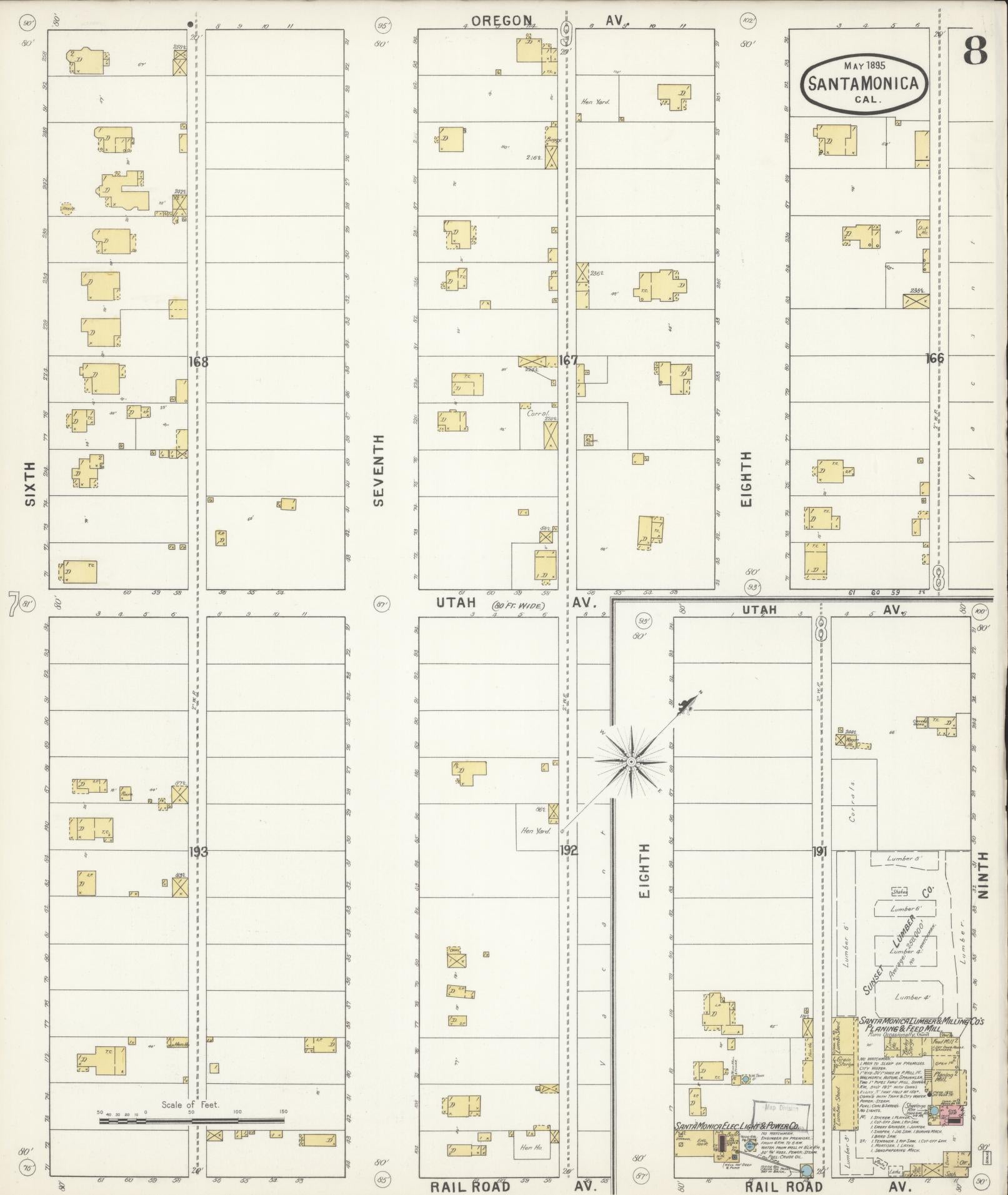 Sanborn Fire Insurance Map from Santa Monica, Los Angeles County, California (1895), Sheet #0008 - Complete Map Set gallery image, historic Sanborn map, vintage wall art, California California