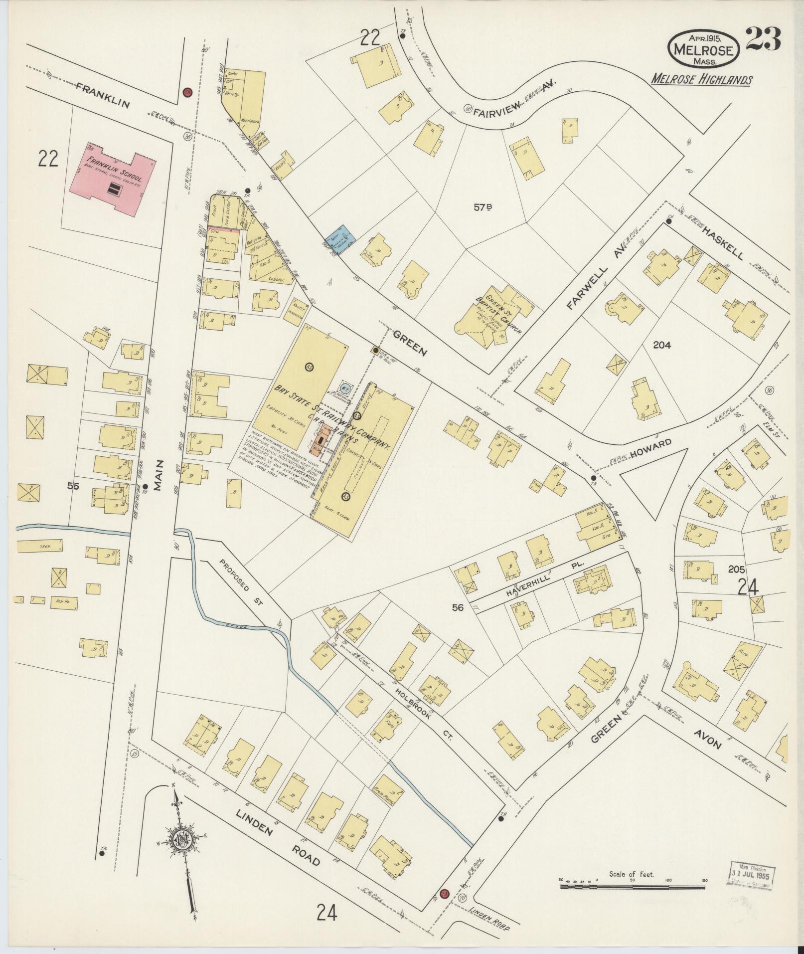 Sanborn Fire Insurance Map from Melrose, Middlesex County, Massachusetts (1915), Sheet #0023 - Complete Map Set gallery image, historic Sanborn map, vintage wall art, Massachusetts Massachusetts