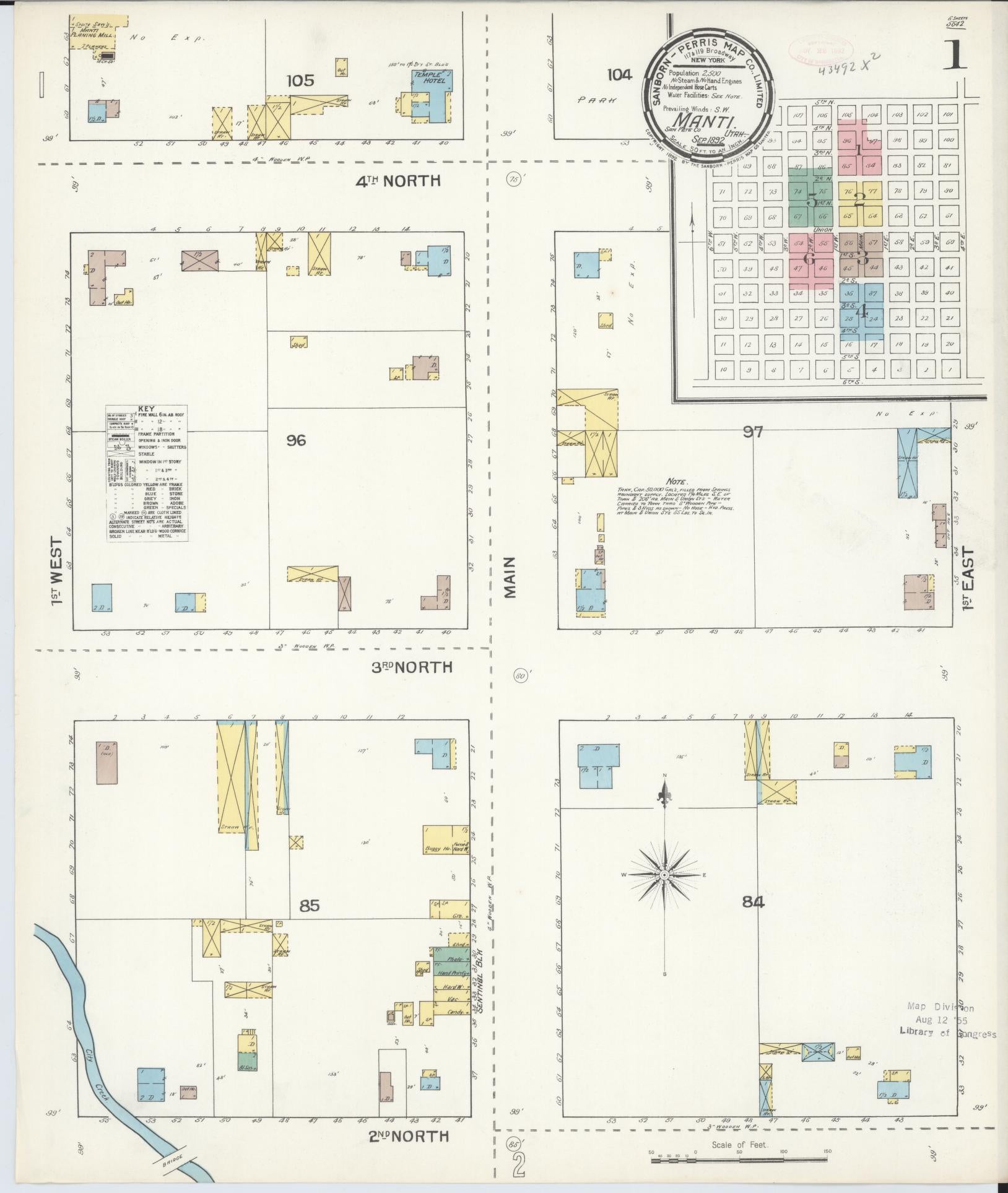 Sanborn Fire Insurance Map from Manti, Sanpete County, Utah (1892), Sheet #0001 - Complete Map Set gallery image, historic Sanborn map, vintage wall art, Utah Utah