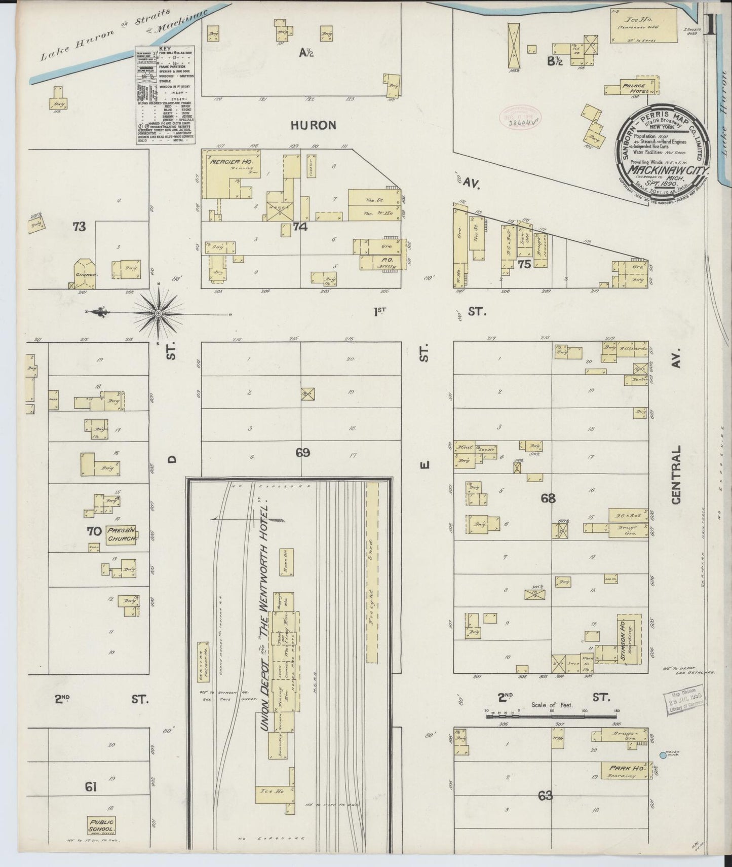 Sanborn Fire Insurance Map from Mackinaw City, Cheboygan County, Michigan (1890), Sheet #0001 - Complete Map Set gallery image, historic Sanborn map, vintage wall art, Michigan Michigan