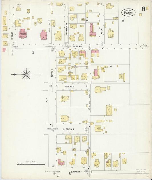 Sanborn Fire Insurance Map from Paris, Henry County, Tennessee (1907), Sheet #0006 - Historic Sanborn Fire Insurance Map Print, vintage old map wall art, antique decor, genealogy gift, Tennessee Tennessee map