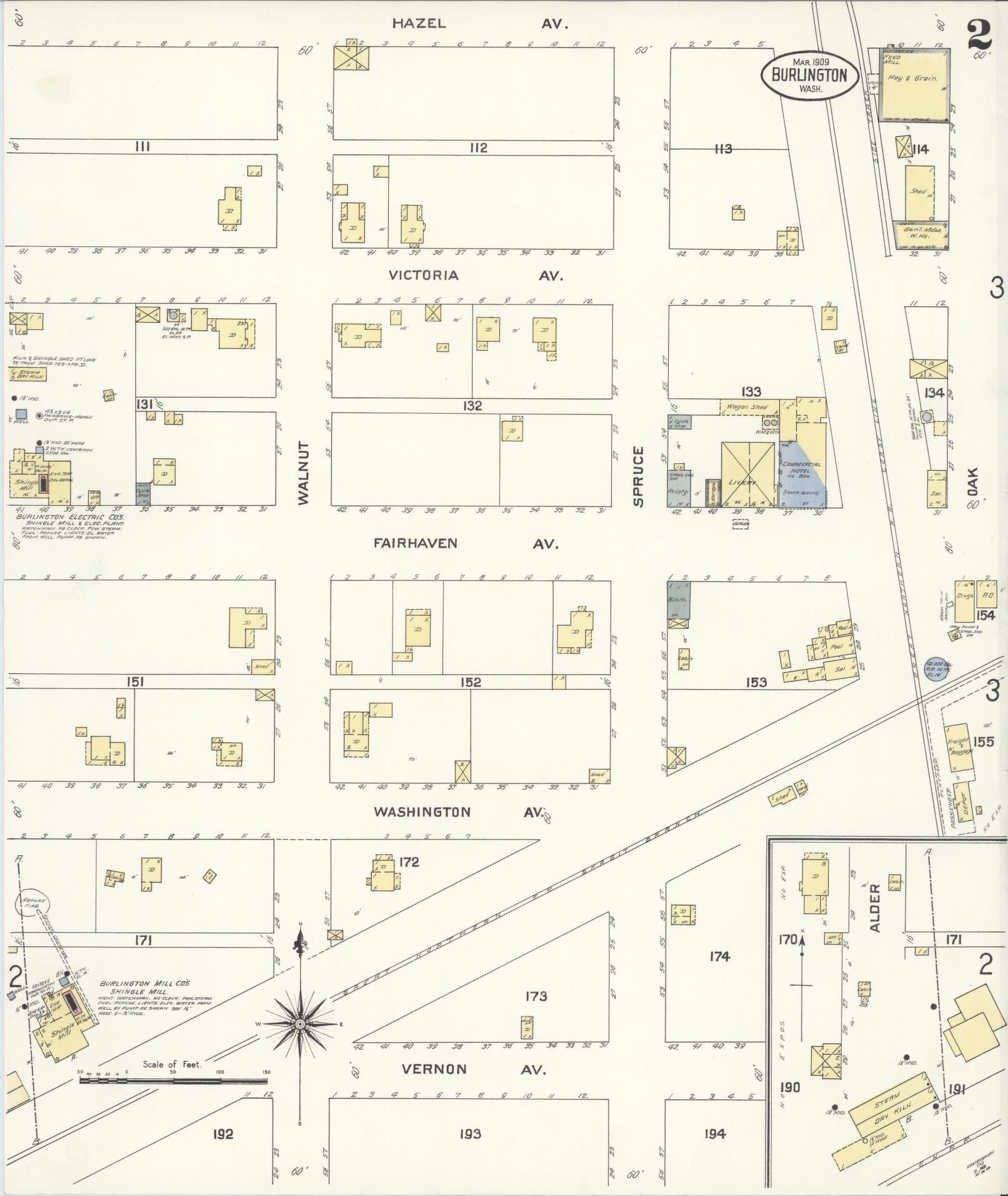 Sanborn Fire Insurance Map from Burlington, Skagit County, Washington (1909), Sheet #0002 - Complete Map Set gallery image, historic Sanborn map, vintage wall art, Washington Washington