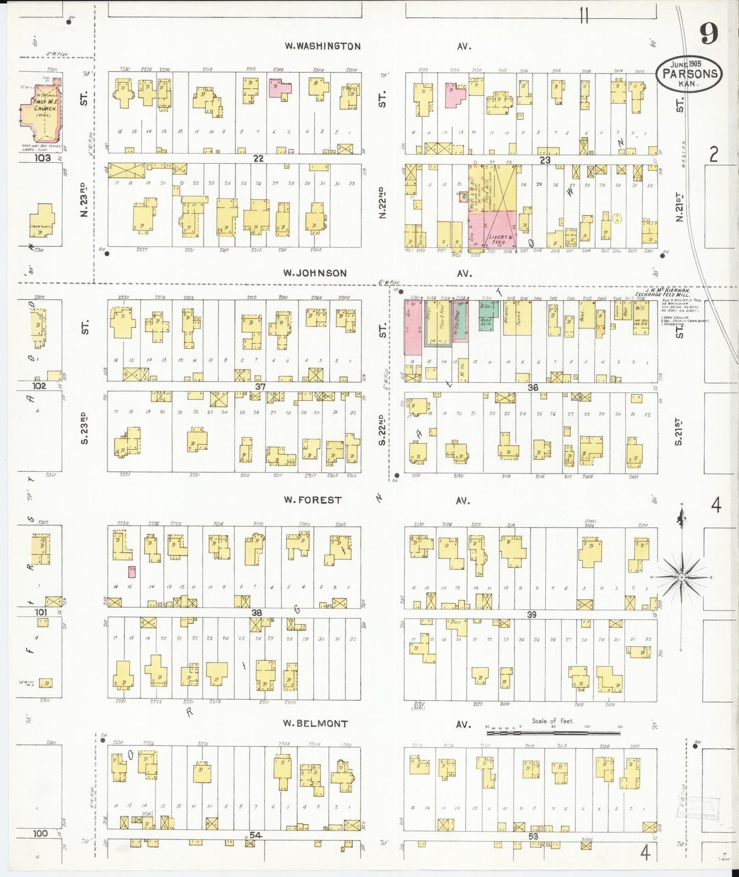 Sanborn Fire Insurance Map from Parsons, Labette County, Kansas (1905), Sheet #0009 - Complete Map Set gallery image, historic Sanborn map, vintage wall art, Kansas Kansas