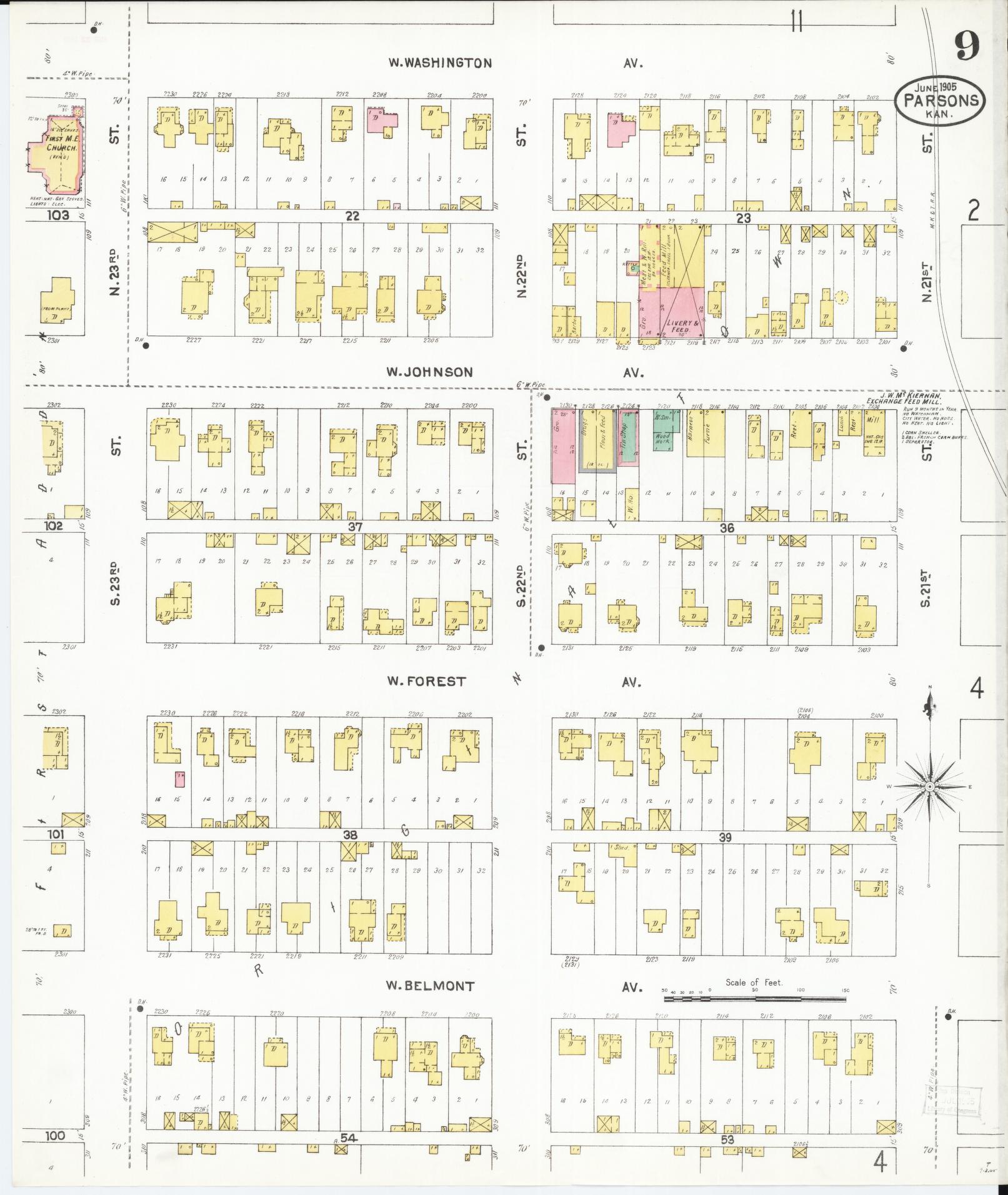 Sanborn Fire Insurance Map from Parsons, Labette County, Kansas (1905), Sheet #0009 - Complete Map Set gallery image, historic Sanborn map, vintage wall art, Kansas Kansas