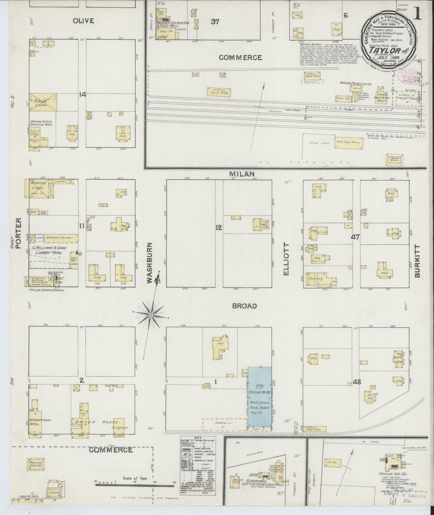 Sanborn Fire Insurance Map from Taylor, Williamson County, Texas. (1889) – Historic Sanborn Fire Insurance Map Print