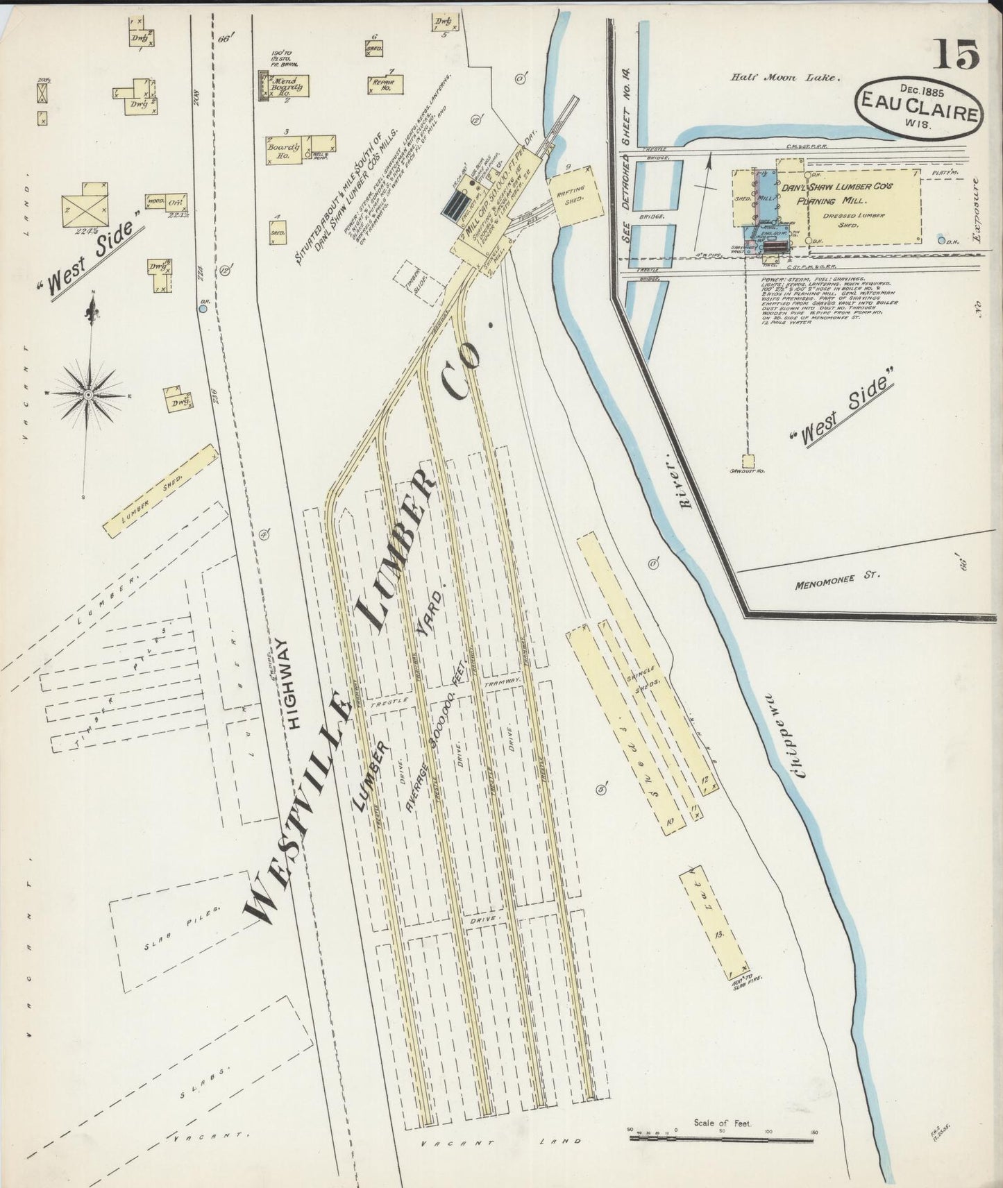 Sanborn Fire Insurance Map from Eau Claire, Eau Claire County, Wisconsin (1885), Sheet #0015 - Complete Map Set gallery image, historic Sanborn map, vintage wall art, Wisconsin Wisconsin