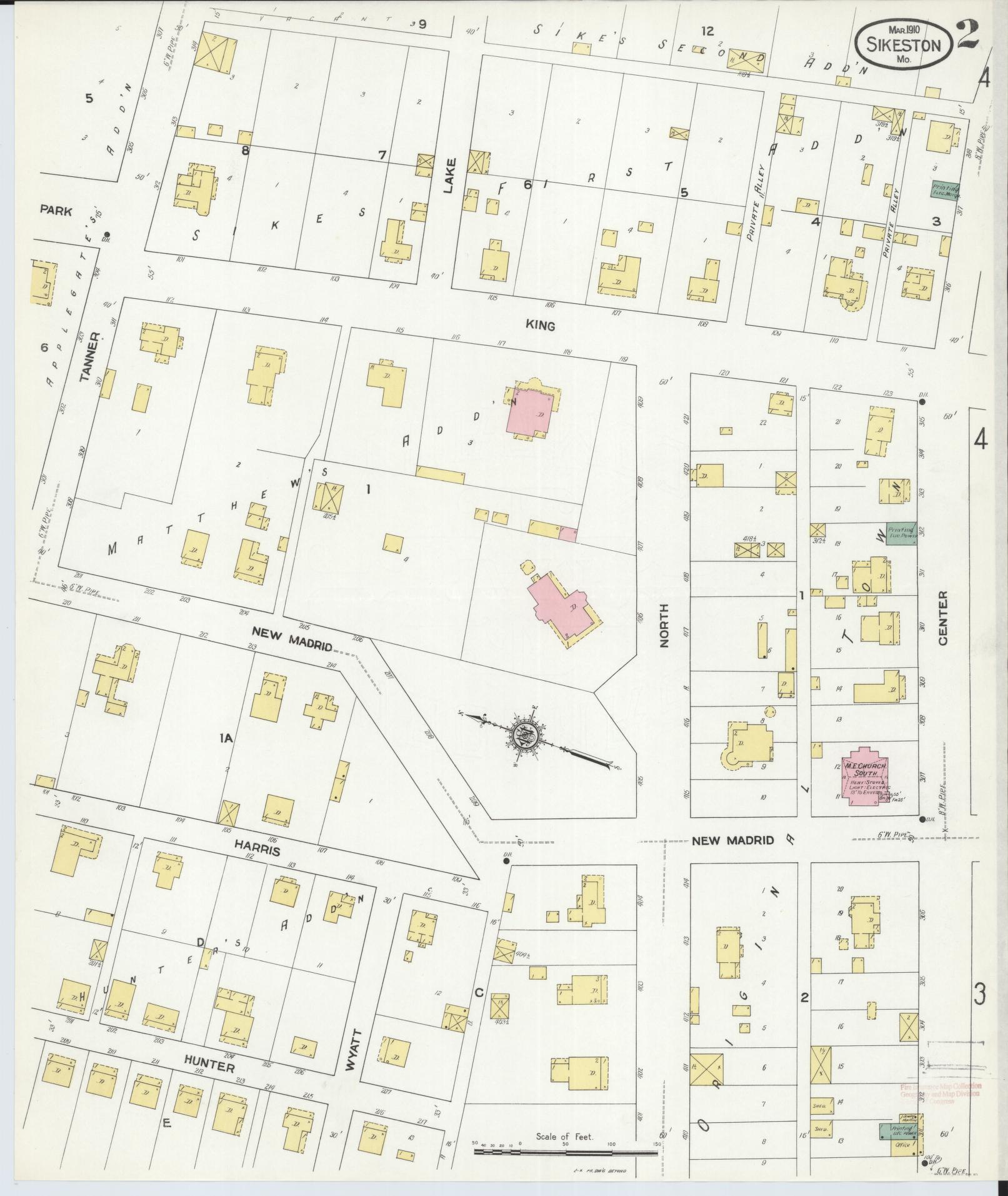 Sanborn Fire Insurance Map from Sikeston, Scott County, Missouri (1910), Sheet #0002 - Complete Map Set gallery image, historic Sanborn map, vintage wall art, Missouri Missouri