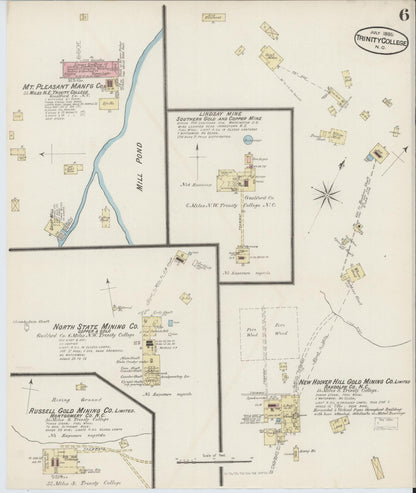 Sanborn Fire Insurance Map from Trinity College, Randolph County, North Carolina (1885), Sheet #0006 - Complete Map Set gallery image, historic Sanborn map, vintage wall art, North Carolina North Carolina