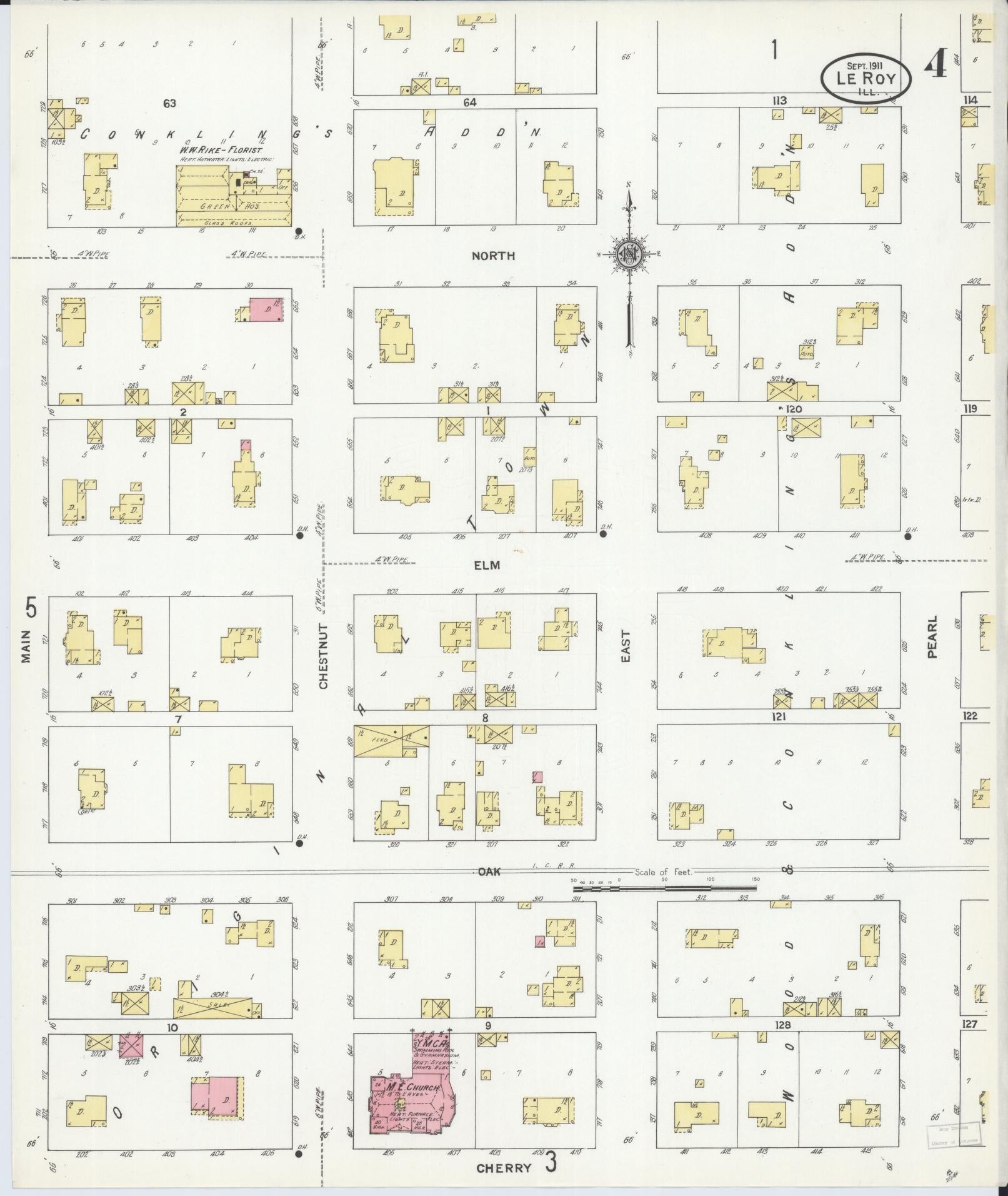 Sanborn Fire Insurance Map from Leroy, McLean County, Illinois (1911), Sheet #0004 - Historic Sanborn Fire Insurance Map Print, vintage old map wall art, antique decor, genealogy gift, Illinois Illinois map