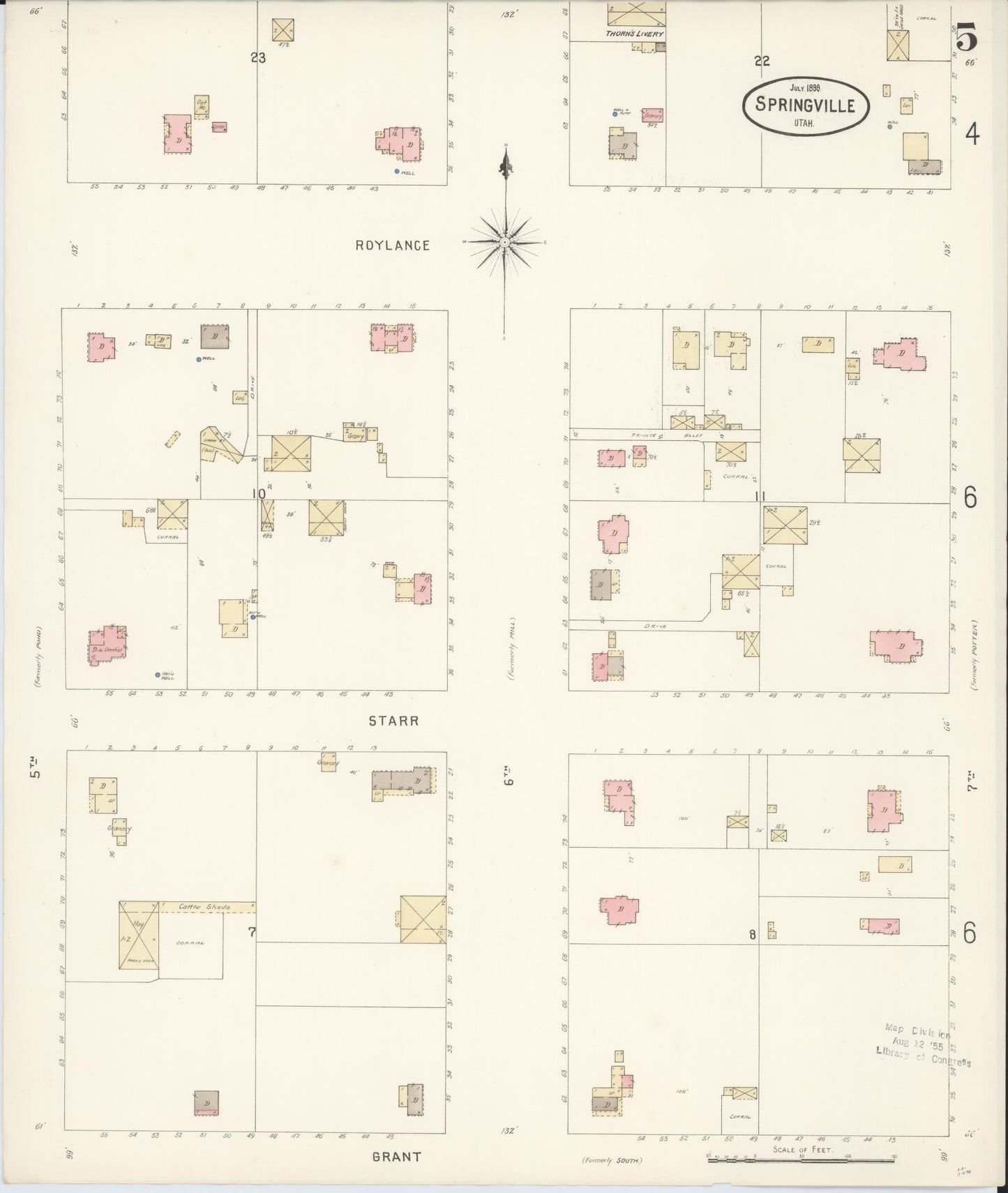 Sanborn Fire Insurance Map from Springville, Utah County, Utah (1898), Sheet #0005 - Complete Map Set gallery image, historic Sanborn map, vintage wall art, Springville Utah