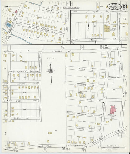 Sanborn Fire Insurance Map from Freeport, Nassau County, New York (1917), Sheet #0018 - Historic Sanborn Fire Insurance Map Print, vintage old map wall art, antique decor, genealogy gift, New York New York map