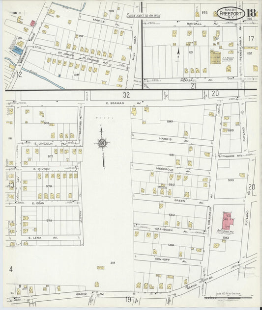 Sanborn Fire Insurance Map from Freeport, Nassau County, New York (1917), Sheet #0018 - Historic Sanborn Fire Insurance Map Print, vintage old map wall art, antique decor, genealogy gift, New York New York map