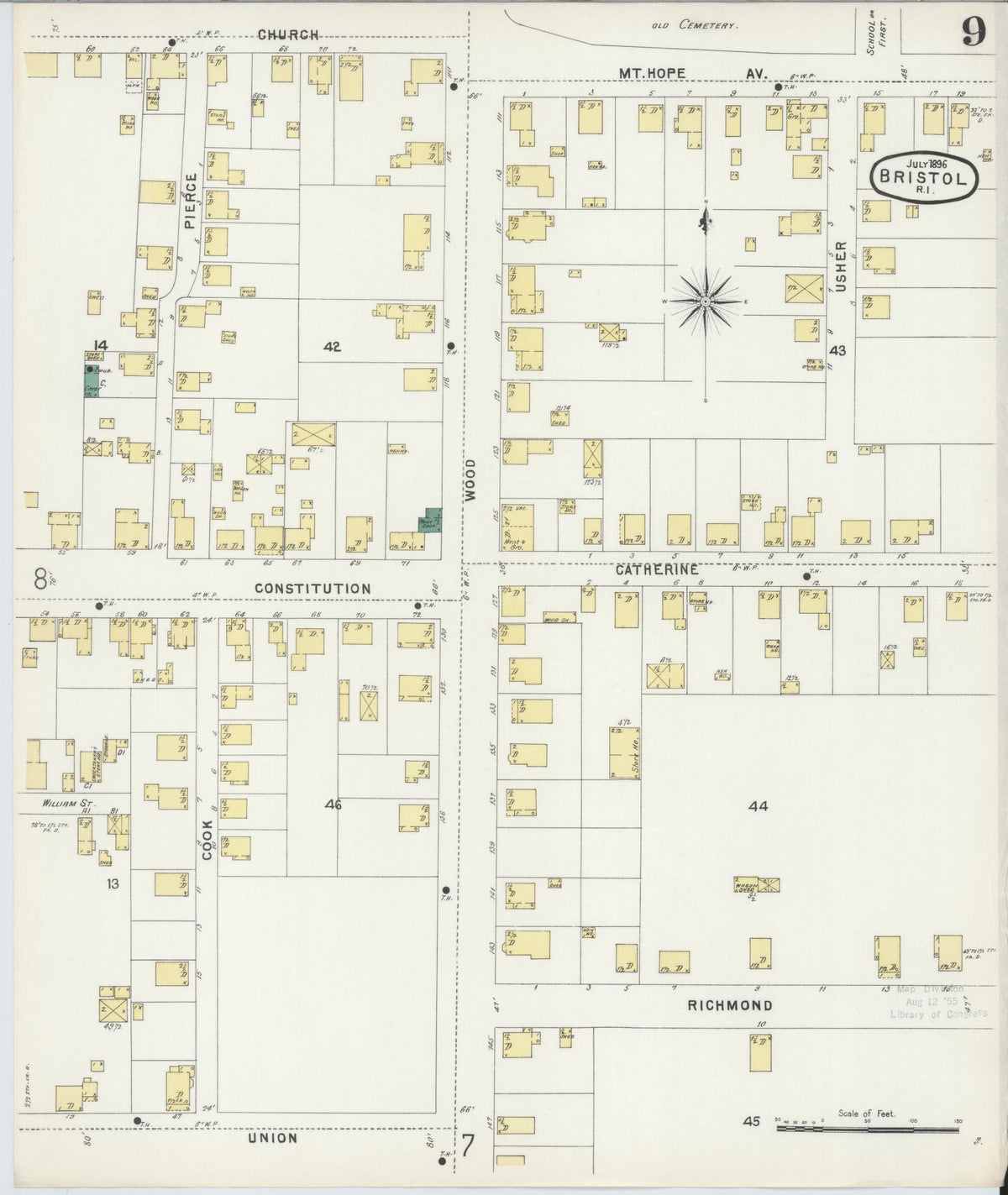 Sanborn Fire Insurance Map from Bristol, Bristol County, Rhode Island (1896), Sheet #0009 - Complete Map Set gallery image, historic Sanborn map, vintage wall art, Rhode Island Rhode Island