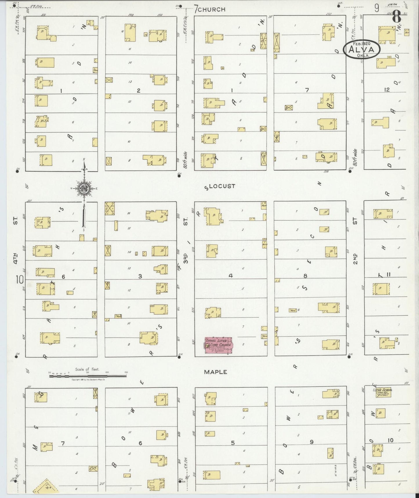 Sanborn Fire Insurance Map from Alva, Woods County, Oklahoma (1920), Sheet #0008 - Complete Map Set gallery image, historic Sanborn map, vintage wall art, Oklahoma Oklahoma