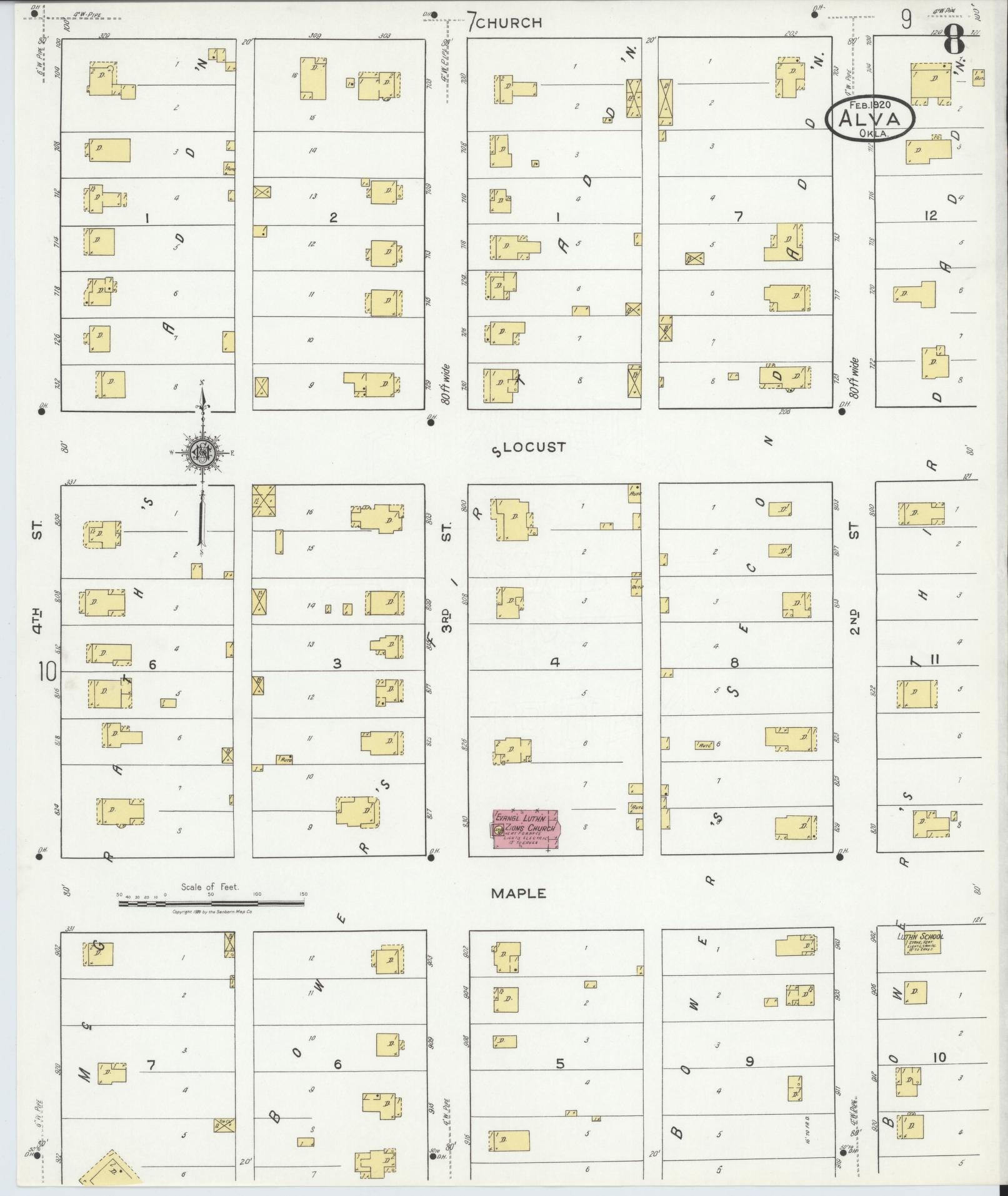 Sanborn Fire Insurance Map from Alva, Woods County, Oklahoma (1920), Sheet #0008 - Complete Map Set gallery image, historic Sanborn map, vintage wall art, Oklahoma Oklahoma