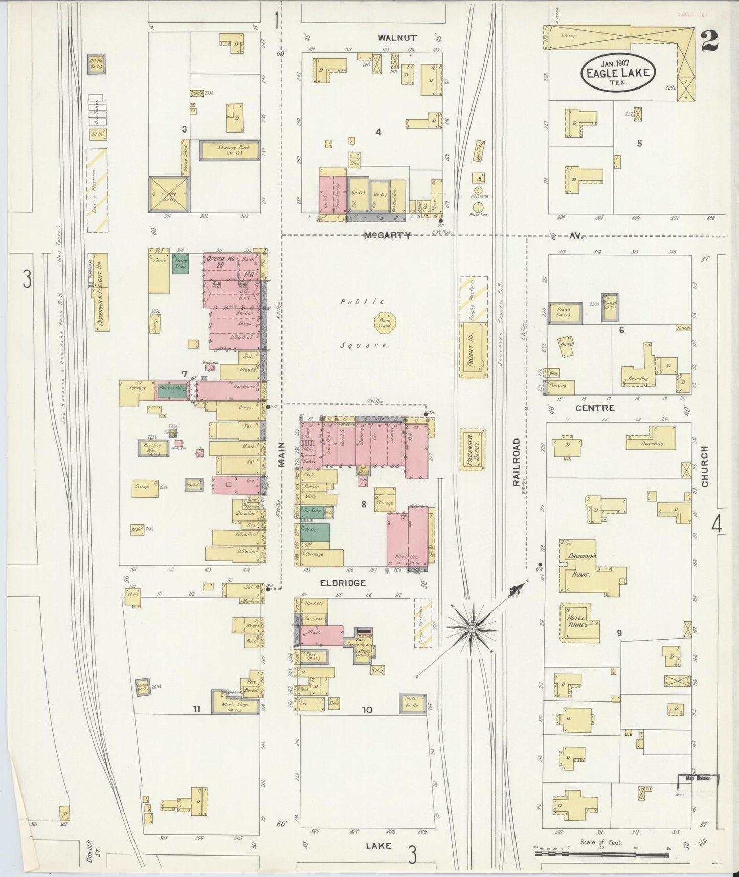 Sanborn Fire Insurance Map from Eagle Lake, Colorado County, Texas (1907), Sheet #0002 - Complete Map Set gallery image, historic Sanborn map, vintage wall art, Eagle Lake Colorado