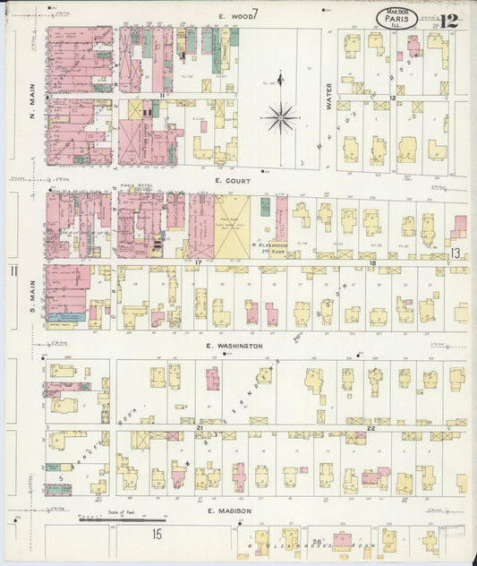 Sanborn Fire Insurance Map from Paris, Edgar County, Illinois (1908), Sheet #0012 - Historic Sanborn Fire Insurance Map Print, vintage old map wall art, antique decor, genealogy gift, Illinois Illinois map
