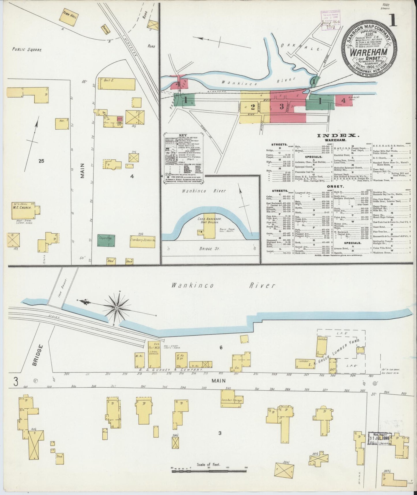 Sanborn Fire Insurance Map from Wareham, Plymouth County, Massachusetts (1906), Sheet #0001 - Complete Map Set gallery image, historic Sanborn map, vintage wall art, Massachusetts Massachusetts