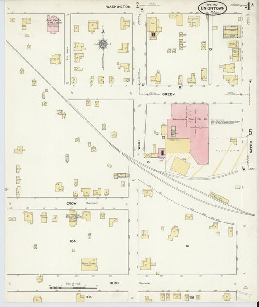 Sanborn Fire Insurance Map from Uniontown, Perry County, Alabama (1910), Sheet #0004 - Historic Sanborn Fire Insurance Map Print, vintage old map wall art, antique decor, genealogy gift, Alabama Alabama map