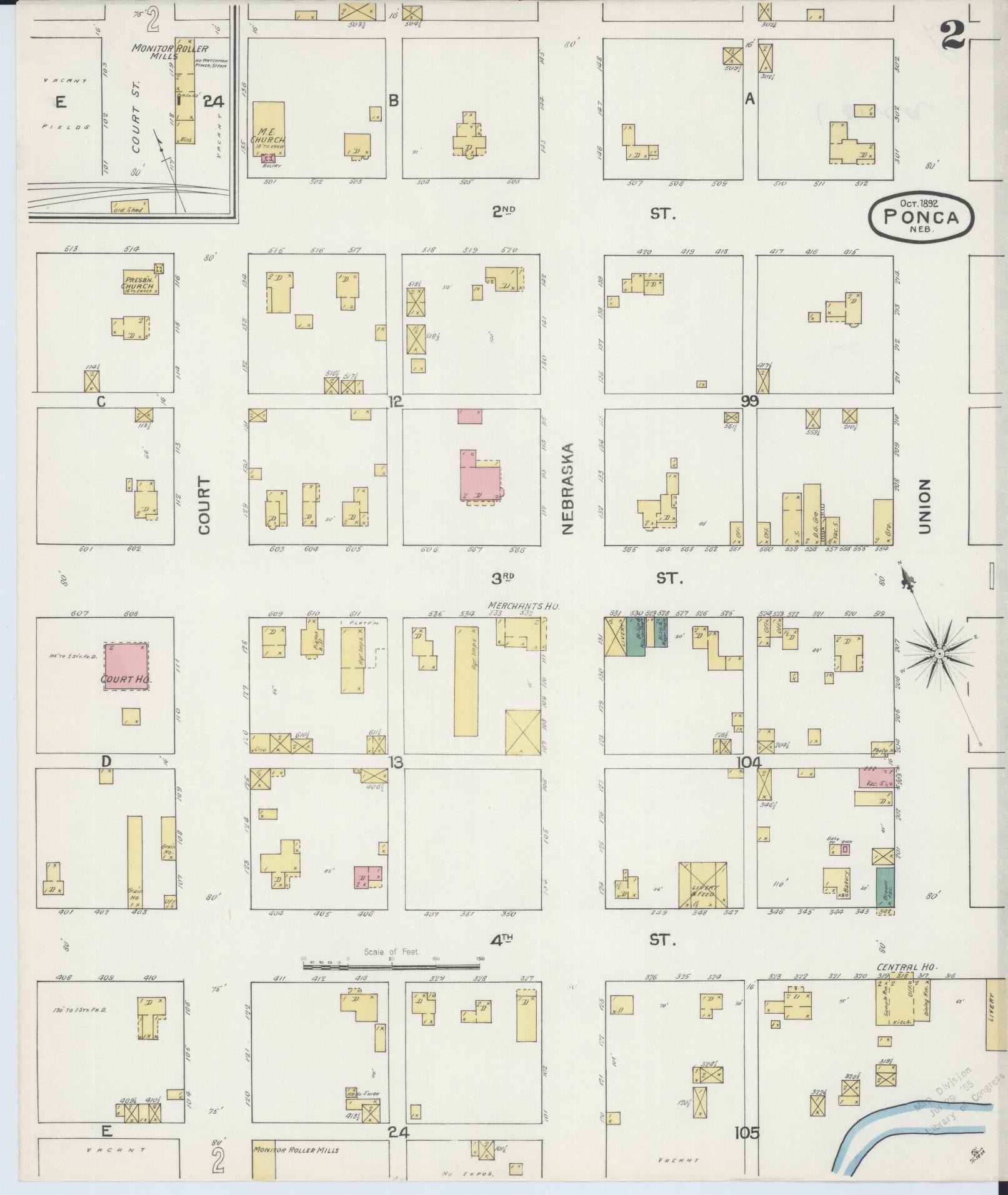 Sanborn Fire Insurance Map from Ponca, Dixon County, Nebraska (1892), Sheet #0002 - Complete Map Set gallery image, historic Sanborn map, vintage wall art, Nebraska Nebraska