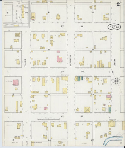 Sanborn Fire Insurance Map from Ponca, Dixon County, Nebraska (1892), Sheet #0002 - Complete Map Set gallery image, historic Sanborn map, vintage wall art, Nebraska Nebraska