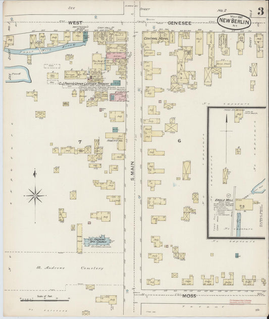 Sanborn Fire Insurance Map from New Berlin, Chenango County, New York (1887), Sheet #0003 - Historic Sanborn Fire Insurance Map Print, vintage old map wall art, antique decor, genealogy gift, New York New York map
