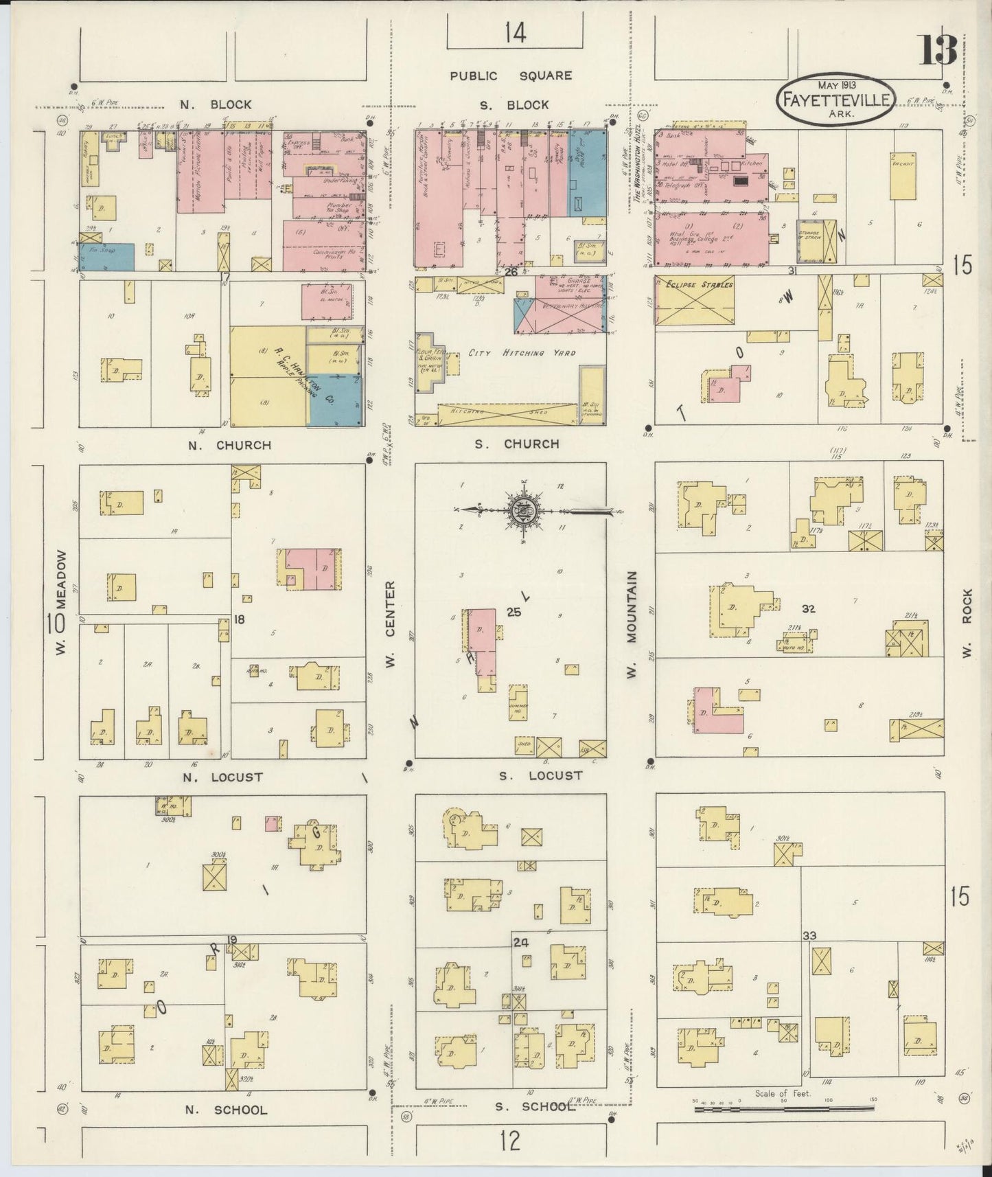 Sanborn Fire Insurance Map from Fayetteville, Washington County, Arkansas (1913), Sheet #0013 - Complete Map Set gallery image, historic Sanborn map, vintage wall art, Arkansas Arkansas