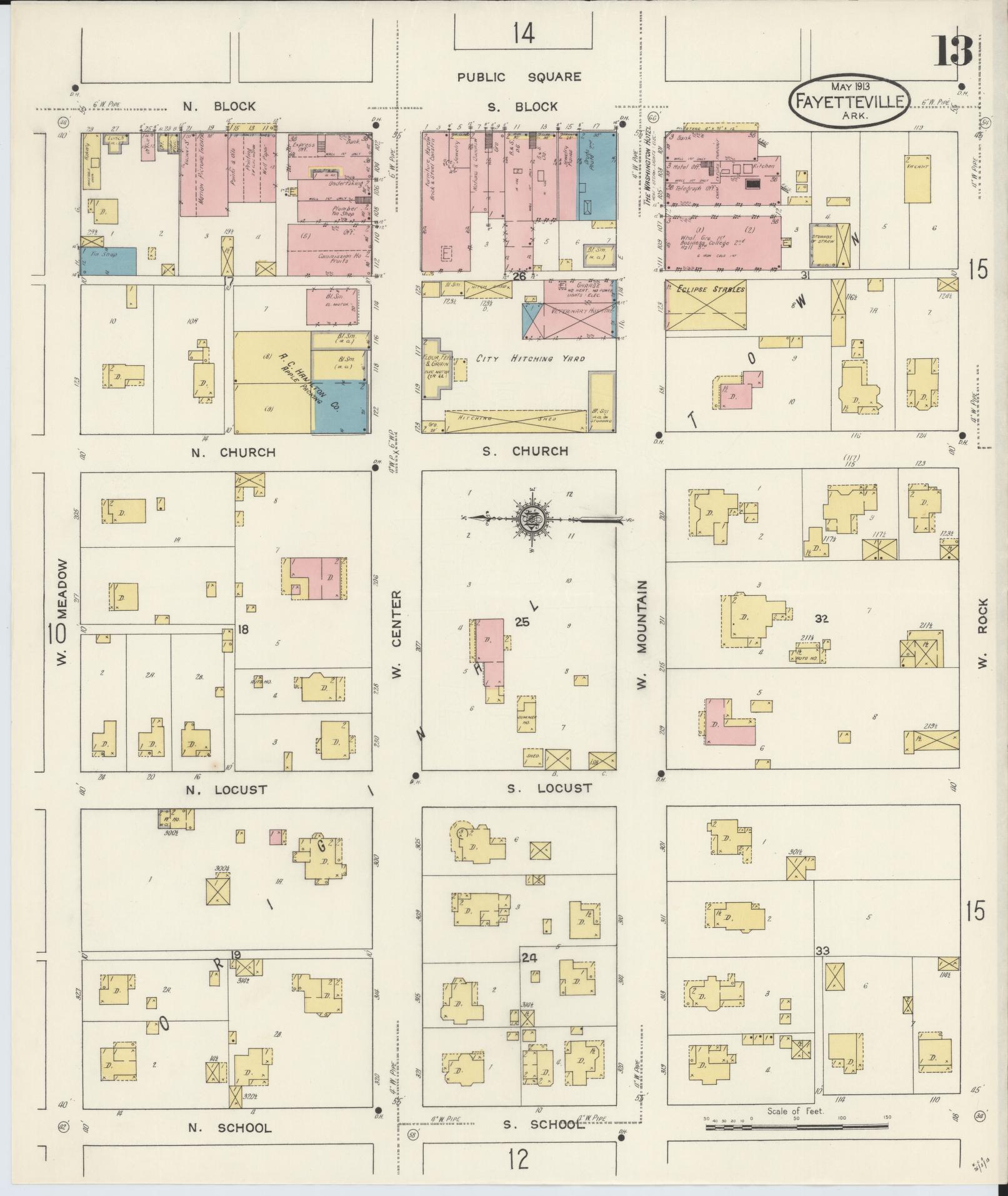 Sanborn Fire Insurance Map from Fayetteville, Washington County, Arkansas (1913), Sheet #0013 - Complete Map Set gallery image, historic Sanborn map, vintage wall art, Arkansas Arkansas