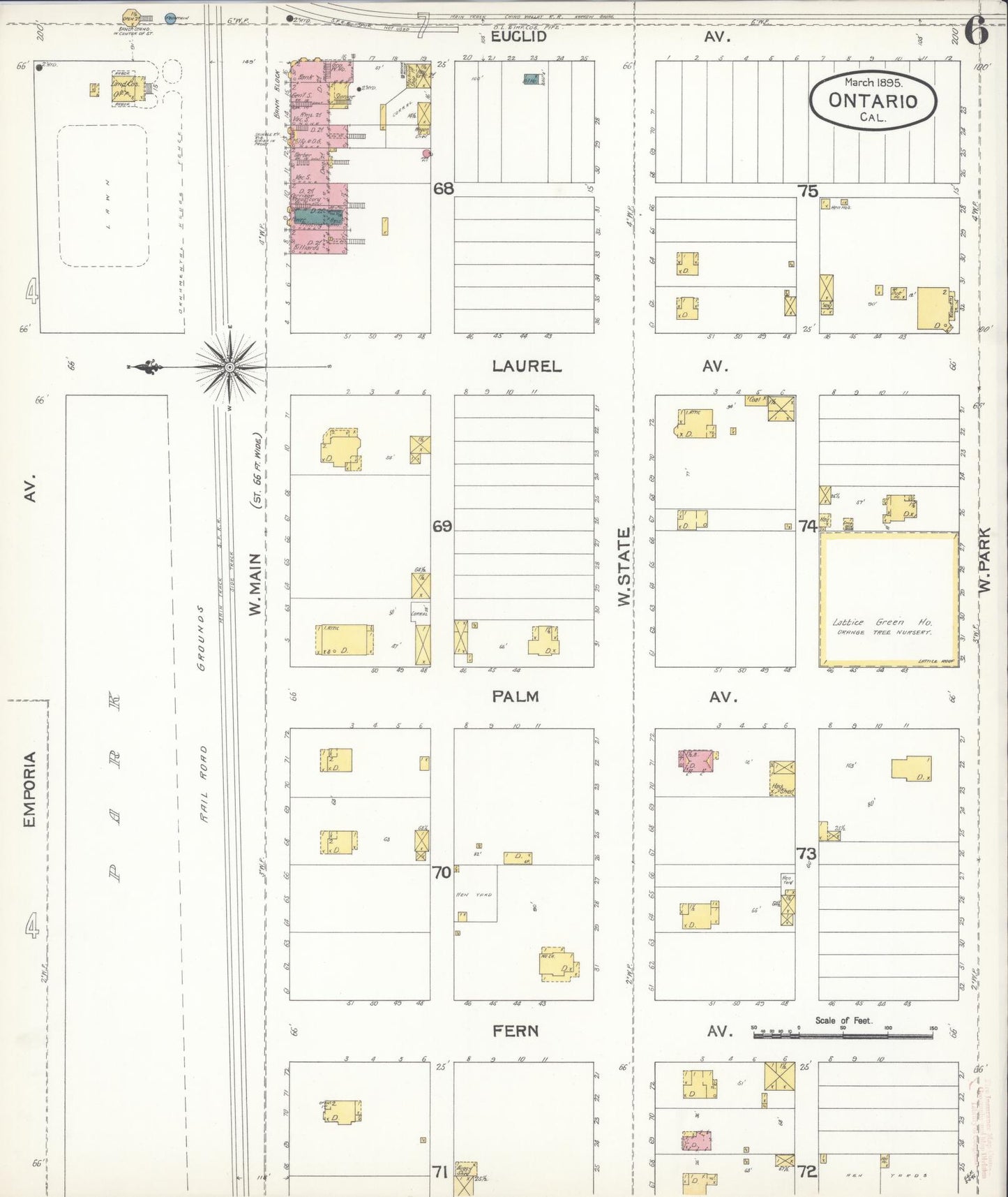 Sanborn Fire Insurance Map from Ontario, San Bernardino County, California (1895), Sheet #0006 - Complete Map Set gallery image, historic Sanborn map, vintage wall art, California California