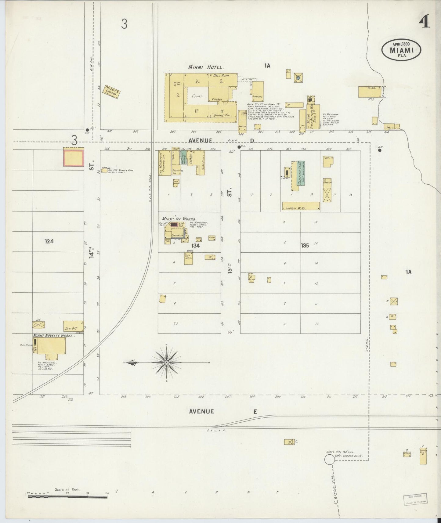 Sanborn Fire Insurance Map from Miami, Dade County, Florida (1899), Sheet #0004 - Complete Map Set gallery image, historic Sanborn map, vintage wall art, Florida Florida