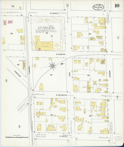 Sanborn Fire Insurance Map from Palatka, Putnam County, Florida (1909), Sheet #0010 - Historic Sanborn Fire Insurance Map Print, vintage old map wall art, antique decor, genealogy gift, Florida Florida map