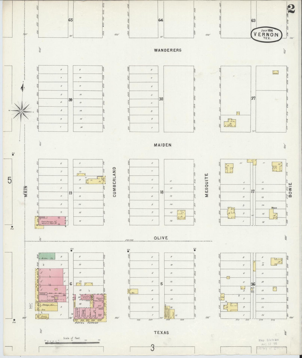 Sanborn Fire Insurance Map from Vernon, Wilbarger County, Texas (1896), Sheet #0002 - Complete Map Set gallery image, historic Sanborn map, vintage wall art, Texas Texas