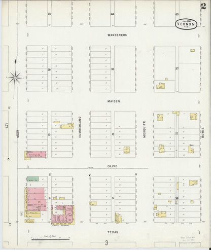 Sanborn Fire Insurance Map from Vernon, Wilbarger County, Texas (1896), Sheet #0002 - Complete Map Set gallery image, historic Sanborn map, vintage wall art, Texas Texas
