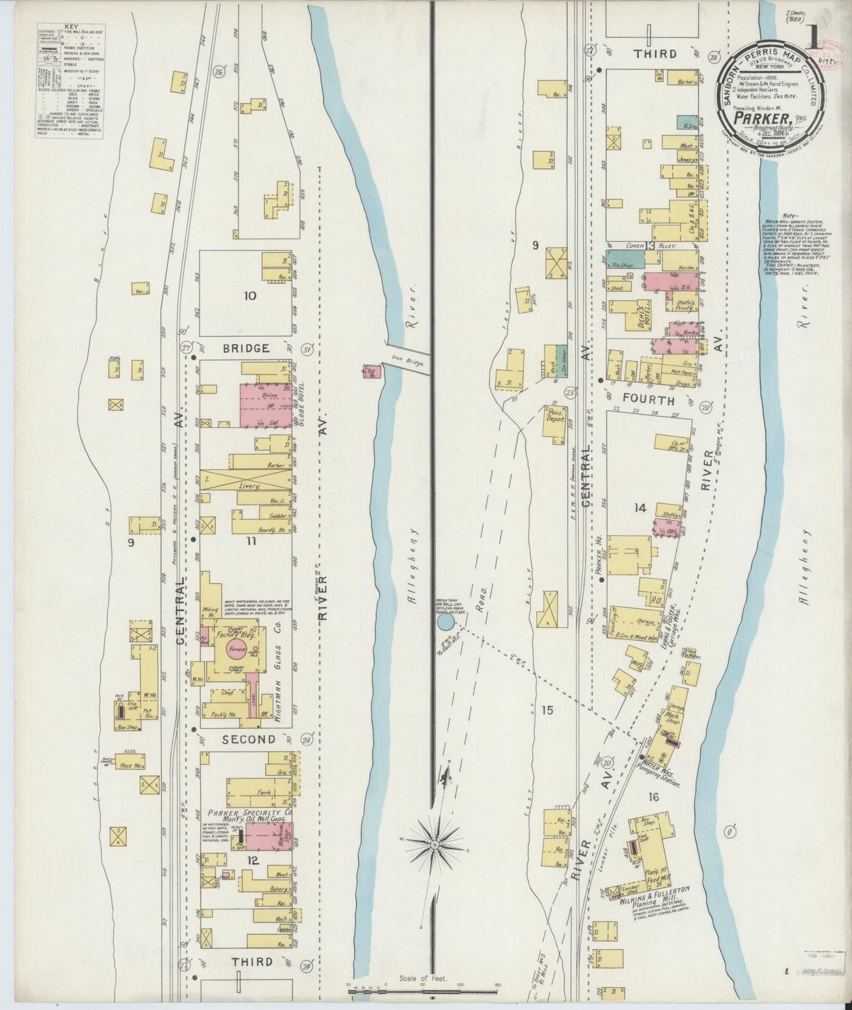 Sanborn Fire Insurance Map from Parkers Landing, Armstrong County, Pennsylvania (1894), Sheet #0001 - Historic Sanborn Fire Insurance Map Print, vintage old map wall art, antique decor, genealogy gift, Pennsylvania Pennsylvania map