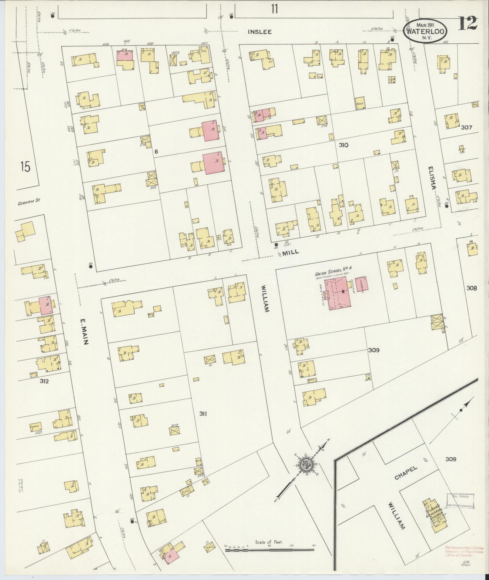 Sanborn Fire Insurance Map from Waterloo, Seneca County, New York (1911), Sheet #0012 - Complete Map Set gallery image, historic Sanborn map, vintage wall art, New York New York
