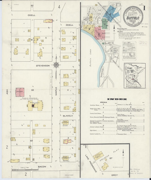 Sanborn Fire Insurance Map from Buffalo, Wright County, Minnesota (1915), Sheet #0001 - Historic Sanborn Fire Insurance Map Print, vintage old map wall art, antique decor, genealogy gift, Minnesota Minnesota map