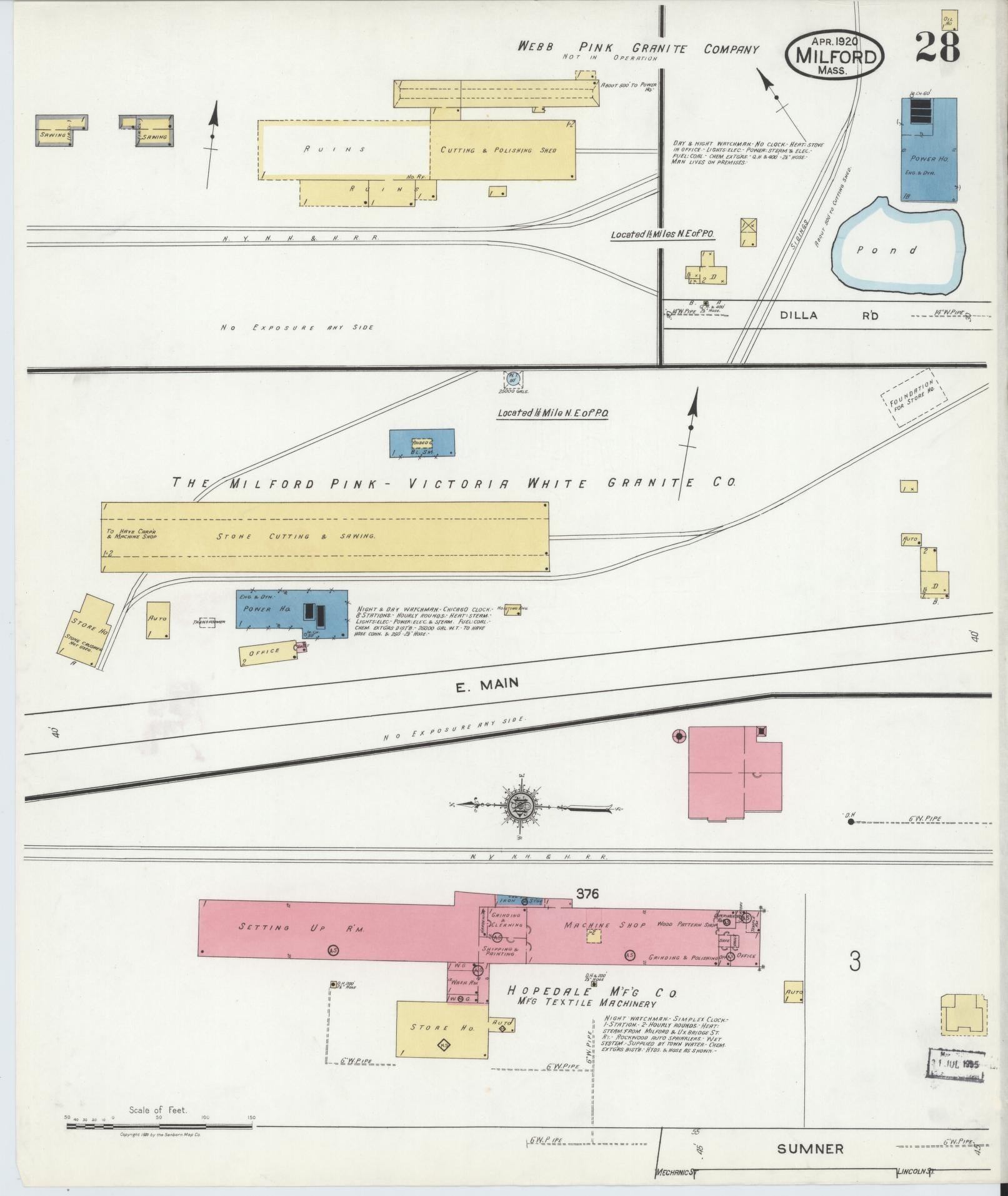 Sanborn Fire Insurance Map from Milford, Worcester County, Massachusetts (1920), Sheet #0028 - Historic Sanborn Fire Insurance Map Print, vintage old map wall art, antique decor, genealogy gift, Massachusetts Massachusetts map