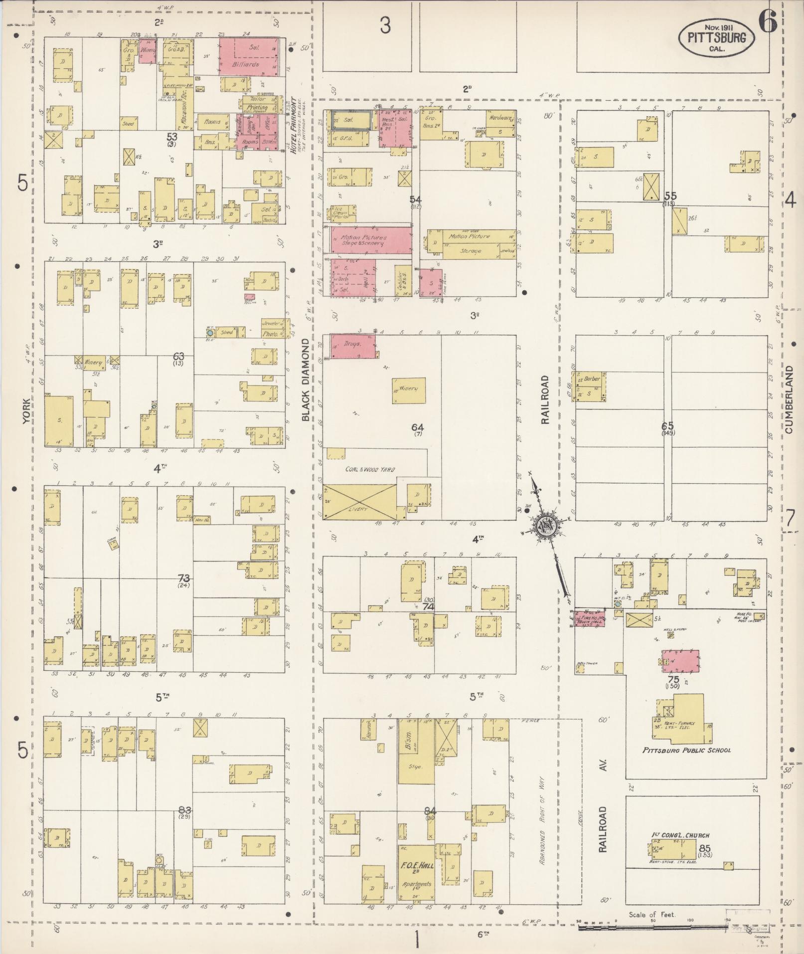 Sanborn Fire Insurance Map from Pittsburg, Contra Costa County, California (1911), Sheet #0006 - Complete Map Set gallery image, historic Sanborn map, vintage wall art, California California