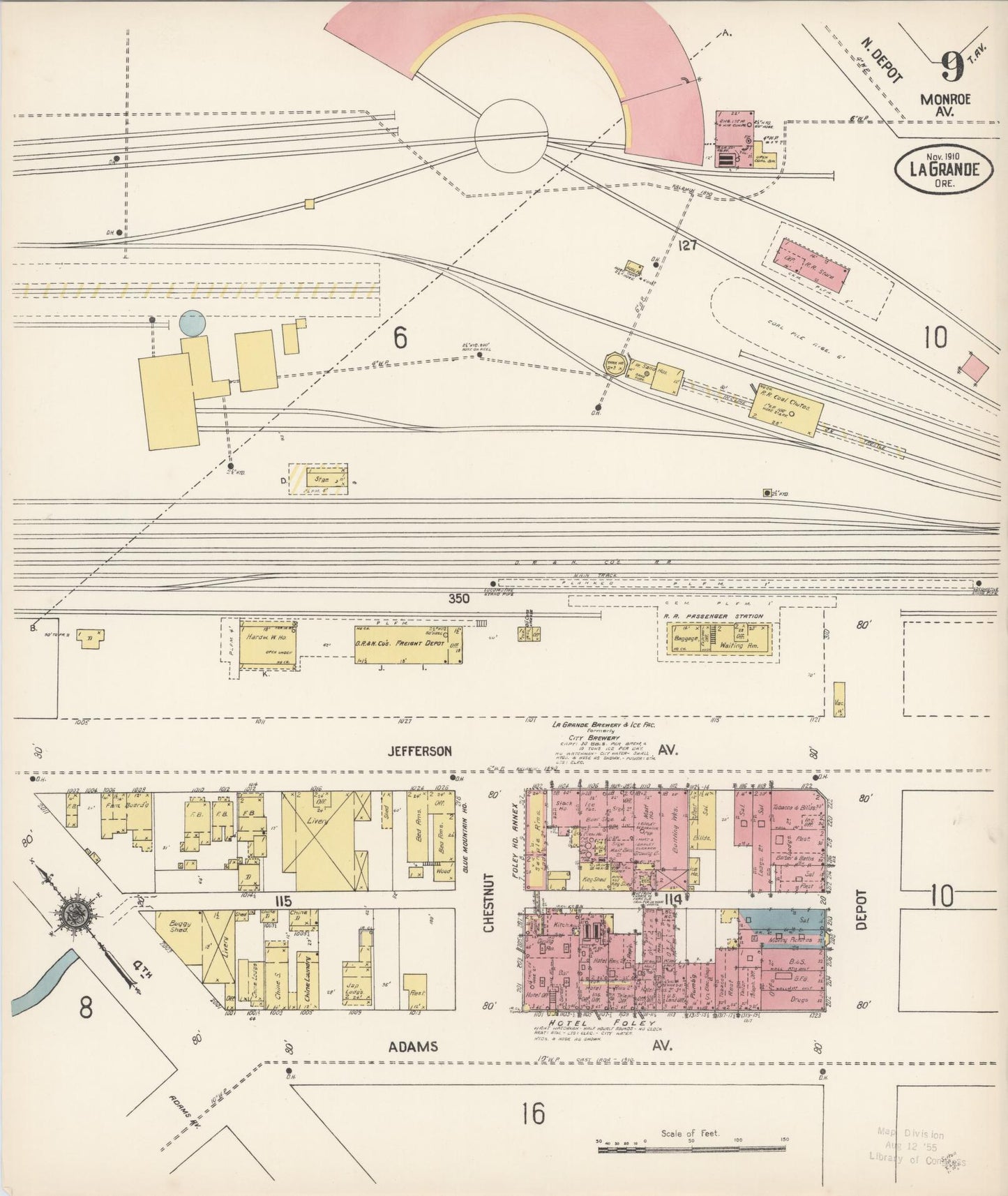 Sanborn Fire Insurance Map from La Grande, Union County, Oregon (1910), Sheet #0009 - Historic Sanborn Fire Insurance Map Print, vintage old map wall art, antique decor, genealogy gift, Oregon Oregon map