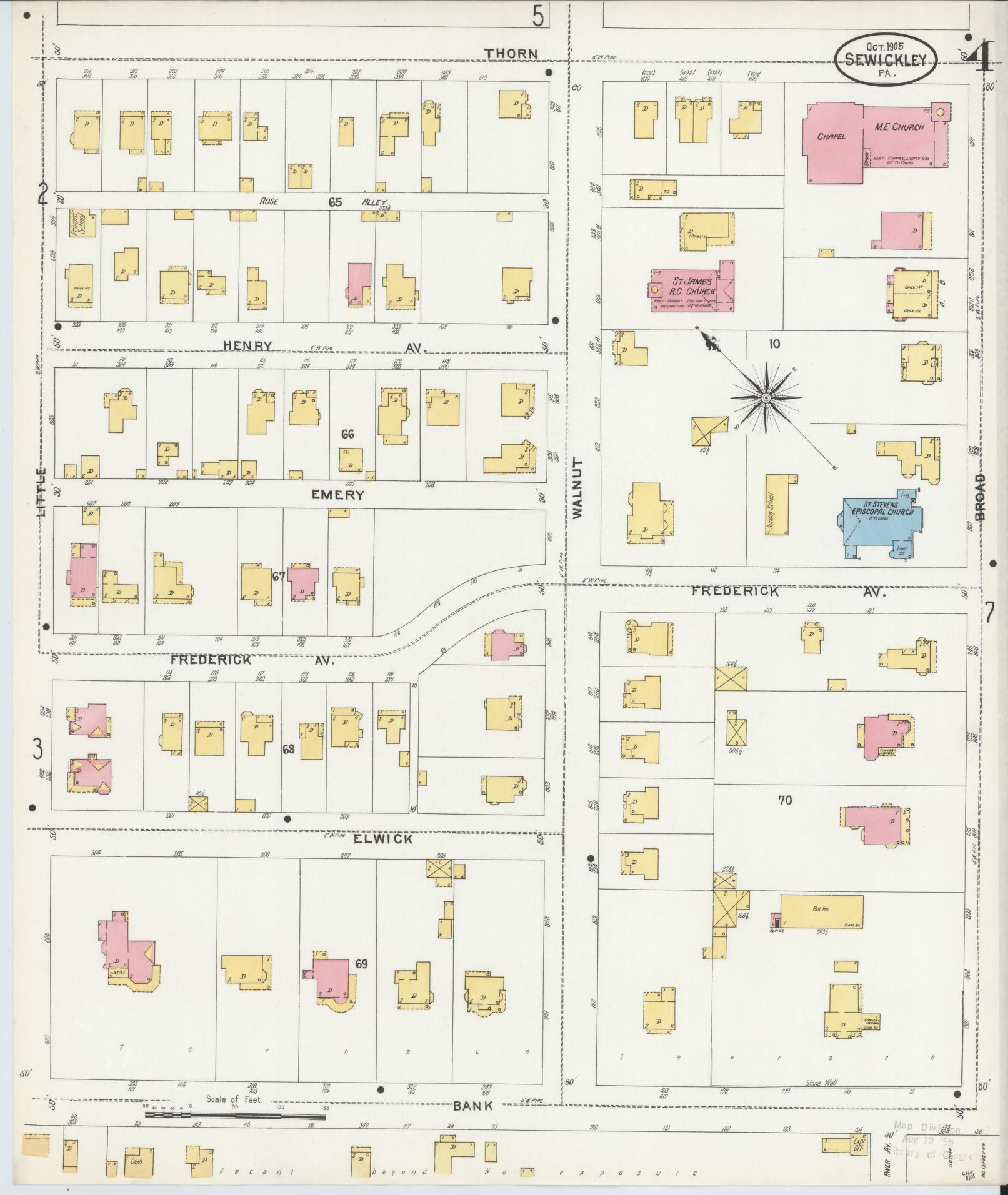 Sanborn Fire Insurance Map from Sewickley, Allegheny County, Pennsylvania (1905), Sheet #0004 - Complete Map Set gallery image, historic Sanborn map, vintage wall art, Pennsylvania Pennsylvania