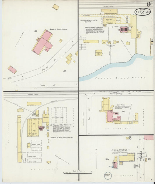 Sanborn Fire Insurance Map from Asheville, Buncombe County, North Carolina (1896), Sheet #0009 - Historic Sanborn Fire Insurance Map Print, vintage old map wall art, antique decor, genealogy gift, North Carolina North Carolina map
