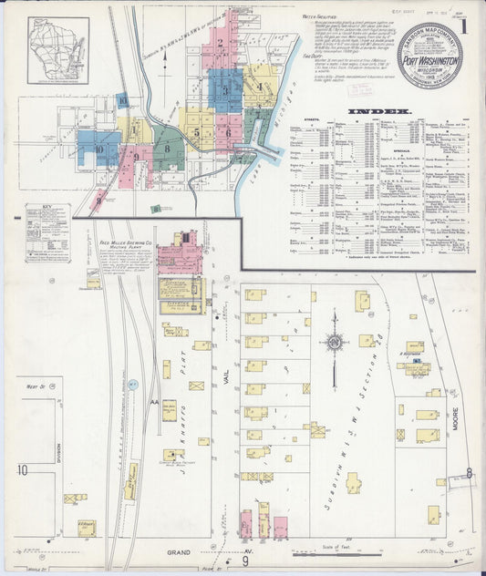 Sanborn Fire Insurance Map from Port Washington, Ozaukee County, Wisconsin (1913), Sheet #0001 - Historic Sanborn Fire Insurance Map Print, vintage old map wall art, antique decor, genealogy gift, Wisconsin Wisconsin map