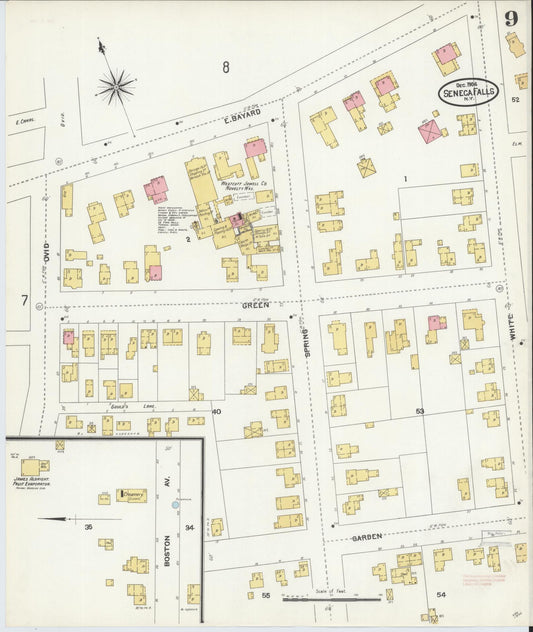 Sanborn Fire Insurance Map from Seneca Falls, Seneca County, New York (1904), Sheet #0009 - Historic Sanborn Fire Insurance Map Print, vintage old map wall art, antique decor, genealogy gift, New York New York map