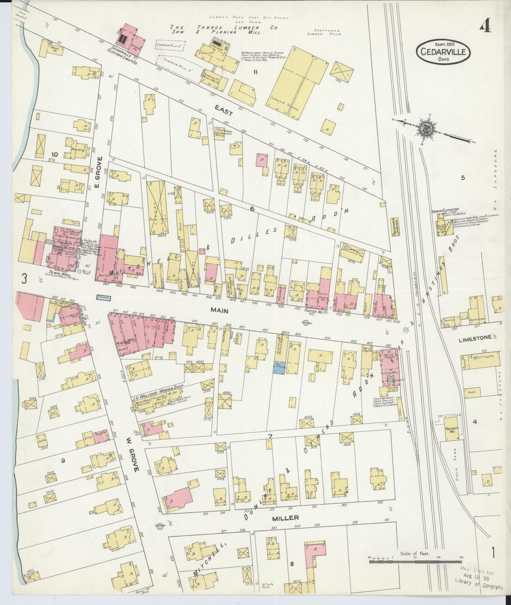 Sanborn Fire Insurance Map from Cedarville, Greene County, Ohio (1910), Sheet #0004 - Historic Sanborn Fire Insurance Map Print, vintage old map wall art, antique decor, genealogy gift, Ohio Ohio map