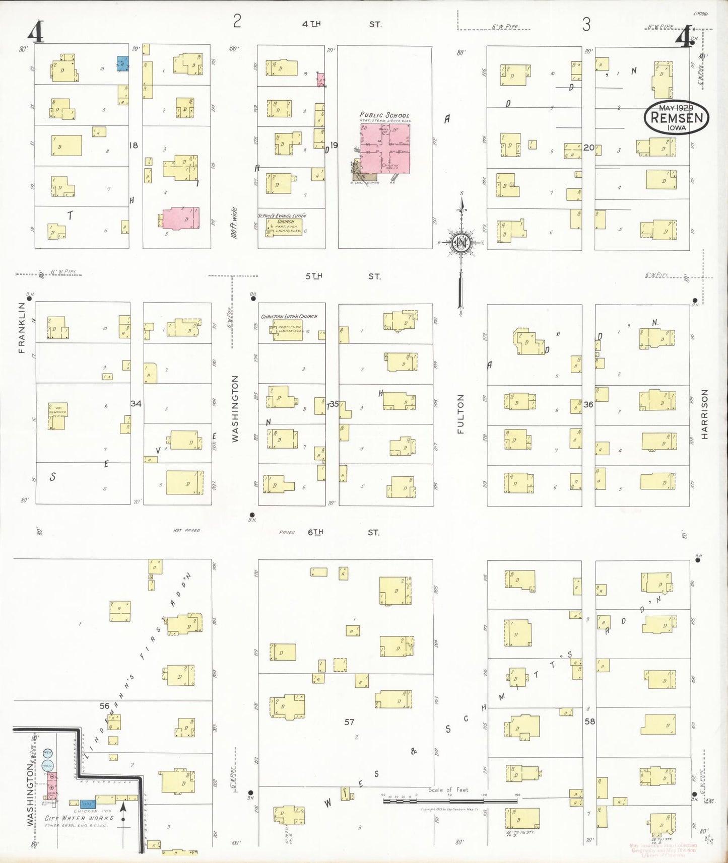 Sanborn Fire Insurance Map from Remsen, Plymouth County, Iowa (1929), Sheet #0004 - Historic Sanborn Fire Insurance Map Print, vintage old map wall art