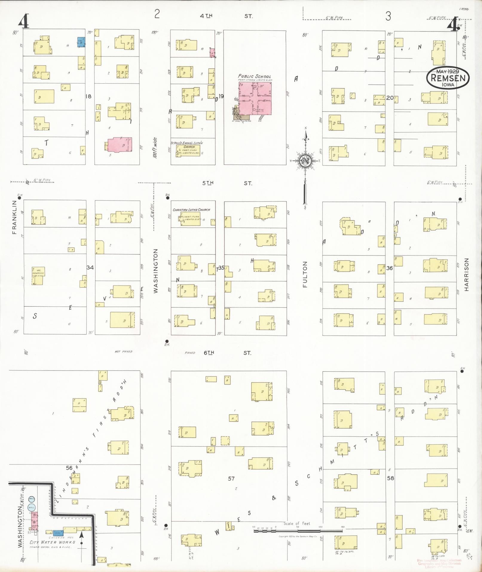 Sanborn Fire Insurance Map from Remsen, Plymouth County, Iowa (1929), Sheet #0004 - Historic Sanborn Fire Insurance Map Print, vintage old map wall art